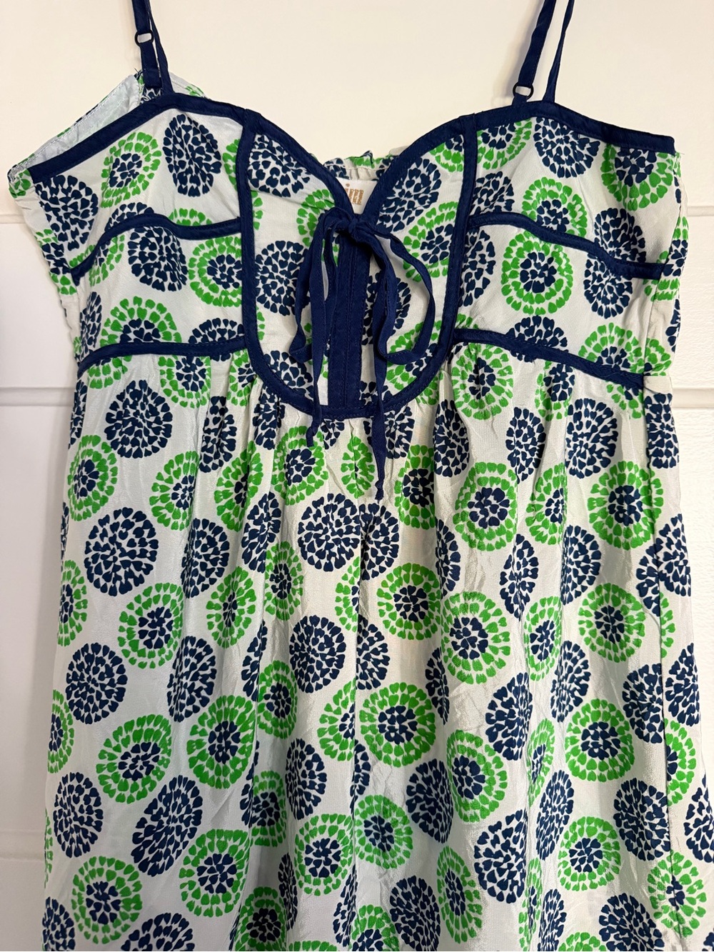 Yumi Kim 100% Silk Babydoll Tank Top Floral Print Green Navy Size Small - Picture 3 of 9